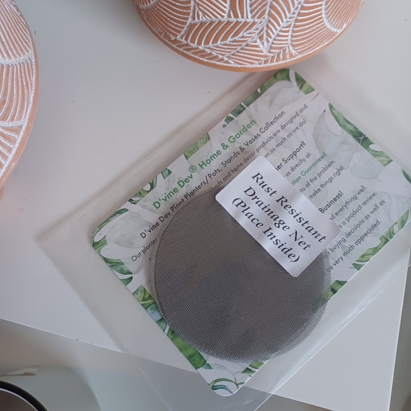 Decorative Terracotta and White Leaf Print Cermanic Pot Set of 2 - Picture 8 of 12